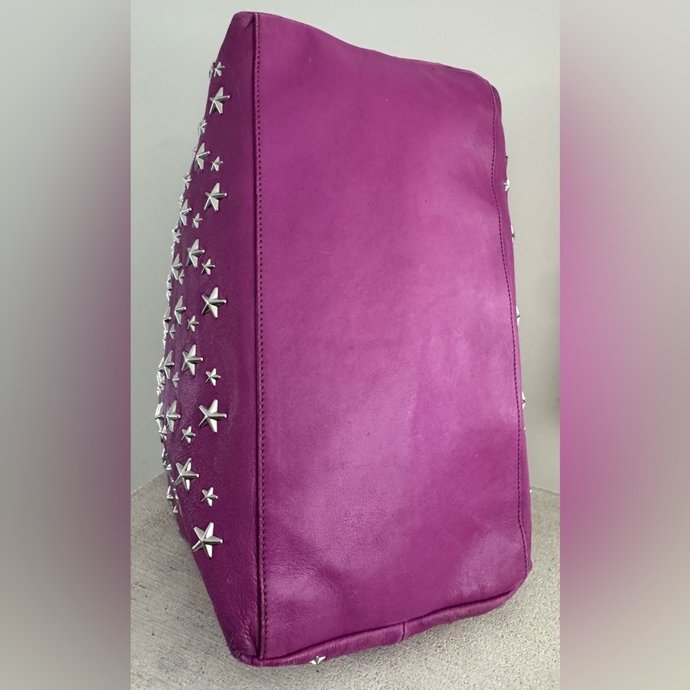 JIMMY CHOO Star Studded Pink Magenta Fushia Leather Tote Large Shoulder Bag - Picture 11 of 12